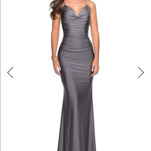 La Femme Grey prom dress
